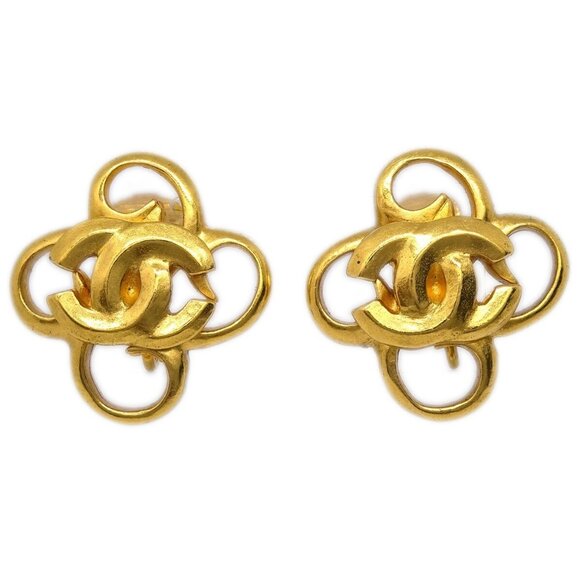 Chanel Clover CC Earrings Clip-On Gold 96P - Picture 1 of 4